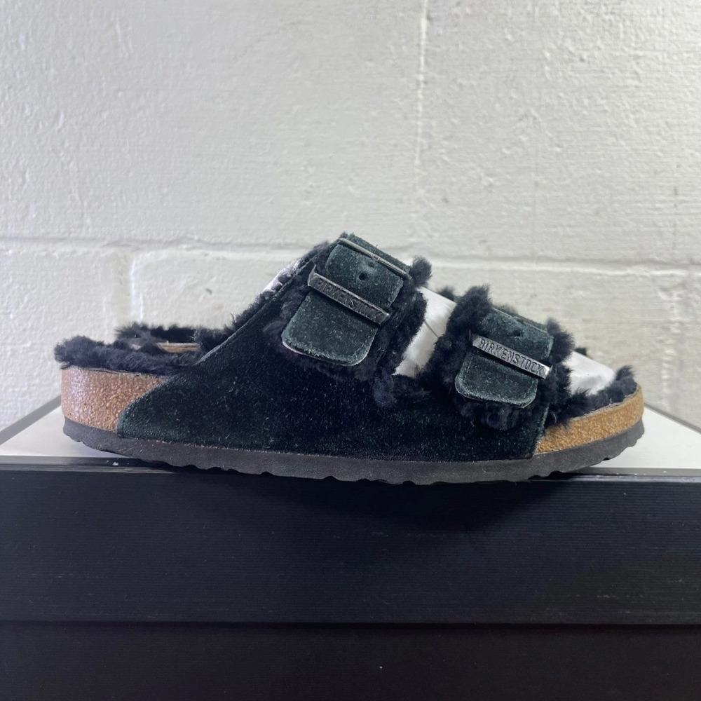 Birkenstock Arizona Shearling Black Suede Slide Sandals Women's 39 EU/8‎ US